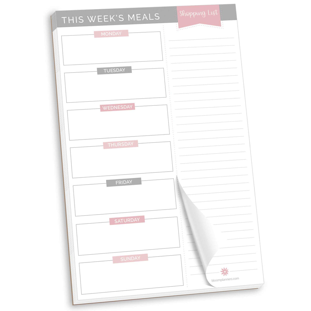 Planning Pad, 6" x 9", Meal Planning Pad with Magnets, Pink & Grey