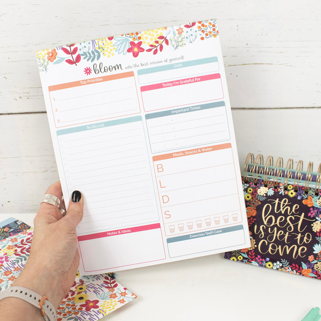 Planning Pad, 8.5" x 11", Daily Planning System, Floral Dots
