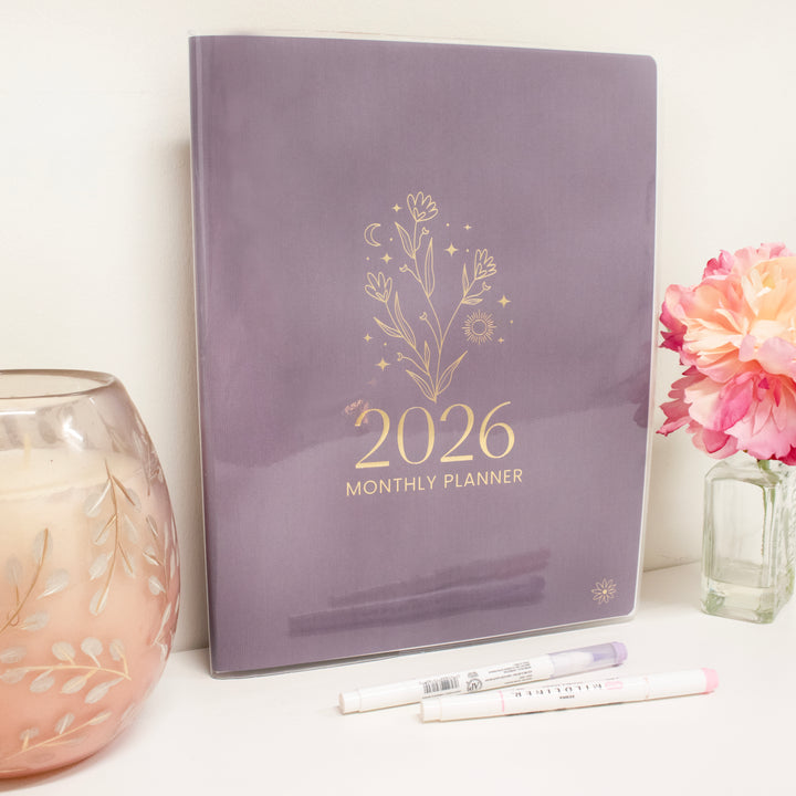 2026 Monthly Planner, 9" x 12", Gold Floral Stamp