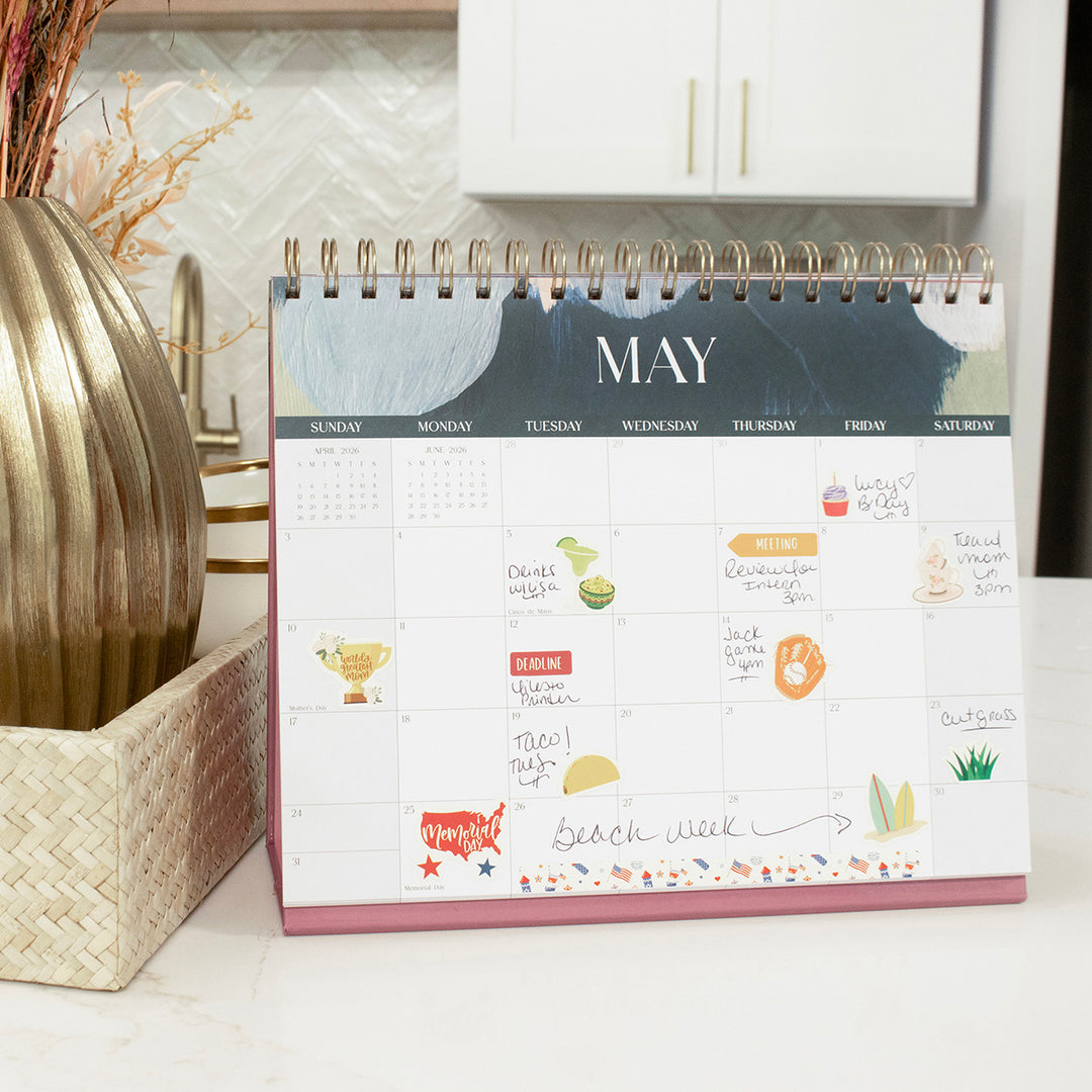 2026-2027 19 Month Standing Flip Desk Calendar, 8" x 10", Paint Strokes