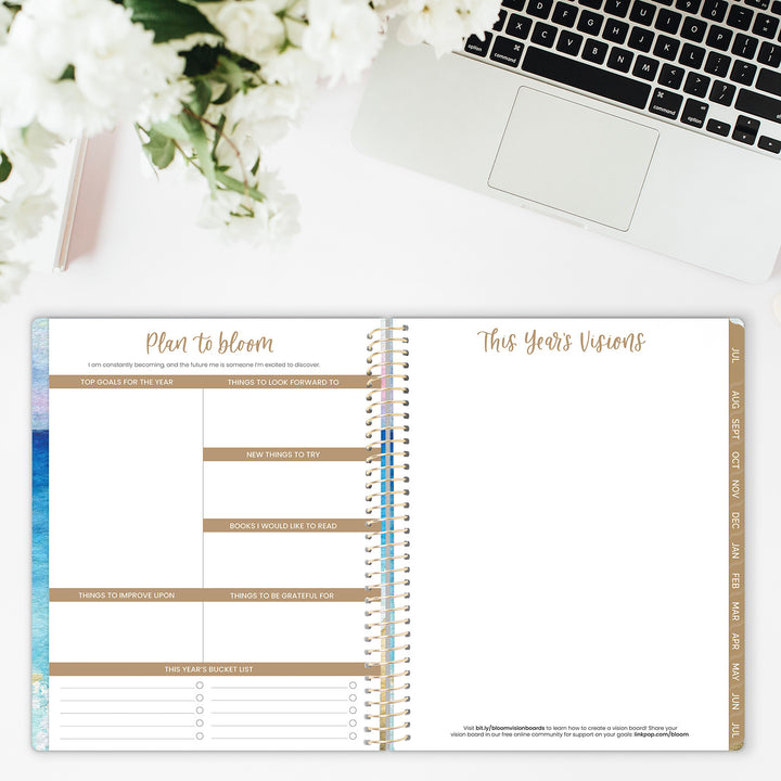 Goal setting page and vision board spread in a weekly planner. 