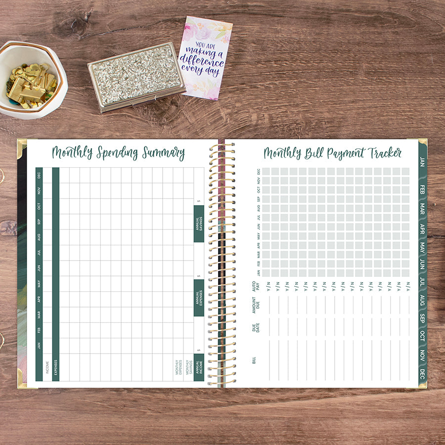 2026 Hard Cover Planner, 8.5" x 11", Emerald Paint Strokes