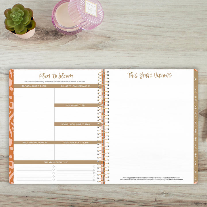 Goal page and Vision Board Page in an open academic year planner spread.