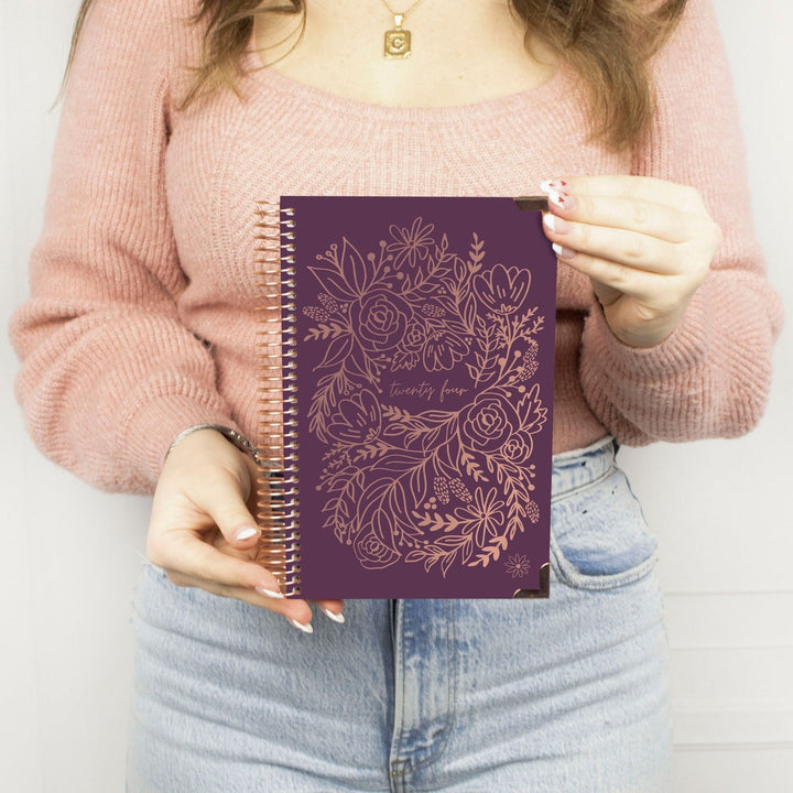 2024 Hard Cover Planner, 5.5" x 8.25", Embroidery, Purple