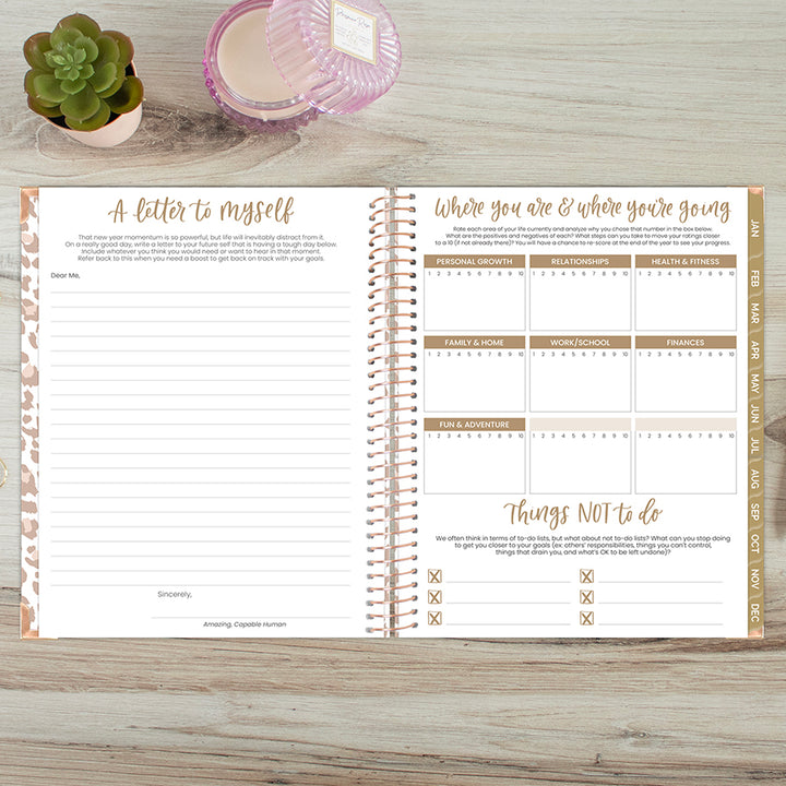 2026 Hard Cover Planner, 8.5" x 11", Tan Leopard