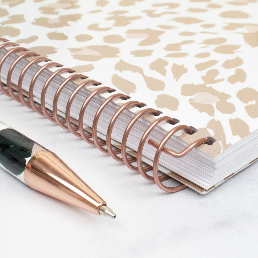 Tan leopard soft cover planner with spiral binding, 5.5x8.25 in