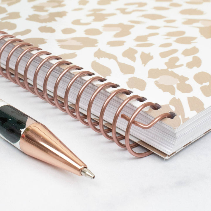 Tan leopard soft cover planner with spiral binding, 5.5x8.25 in