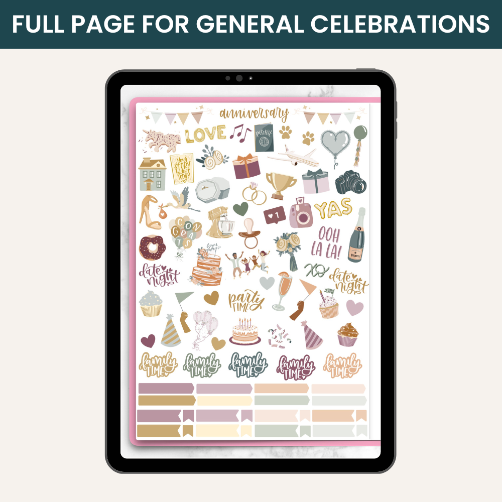Digital Planner Stickers, Monthly Celebrations, Cool Tones