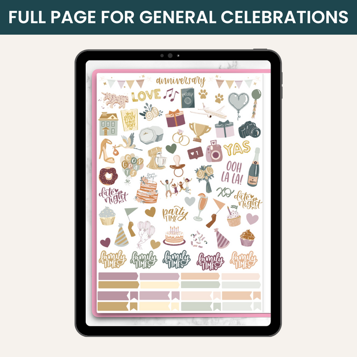 Digital Planner Stickers, Monthly Celebrations, Cool Tones