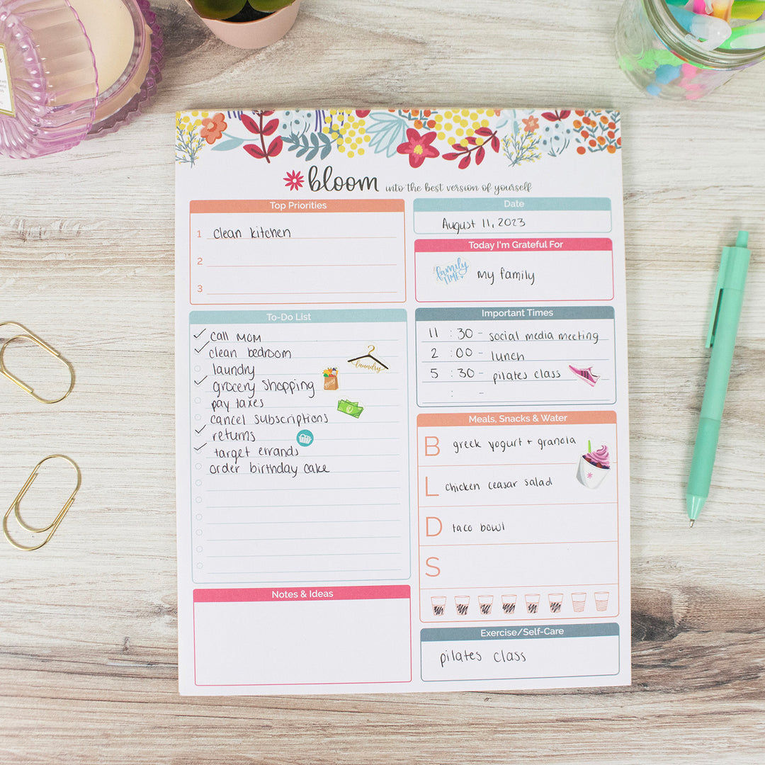 Daily Planning System Pad, Floral Dots, 8.5 inch x 11 inch - Bloom
