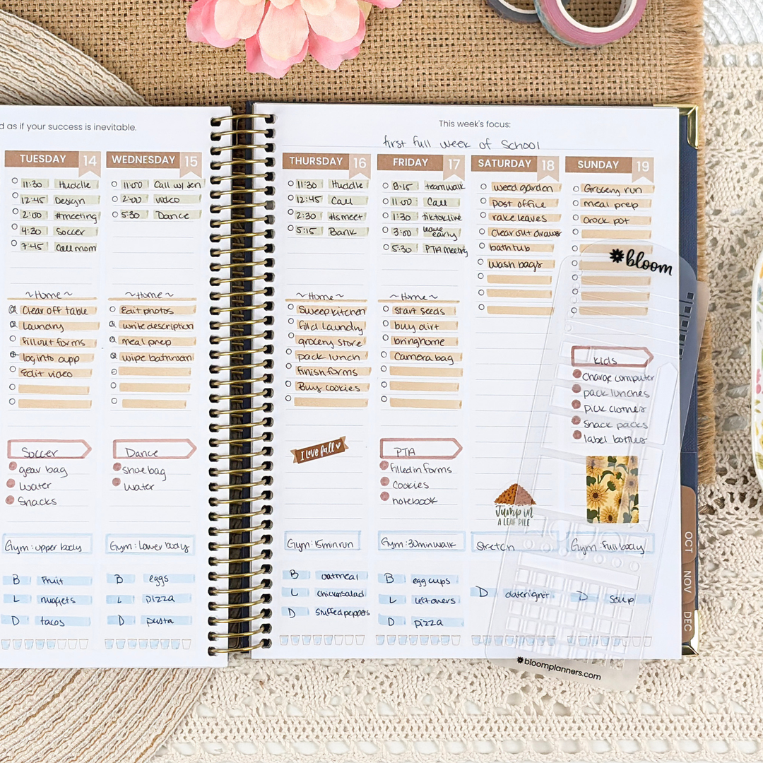 Vertical column style planner decorated with a planner stencil. 
