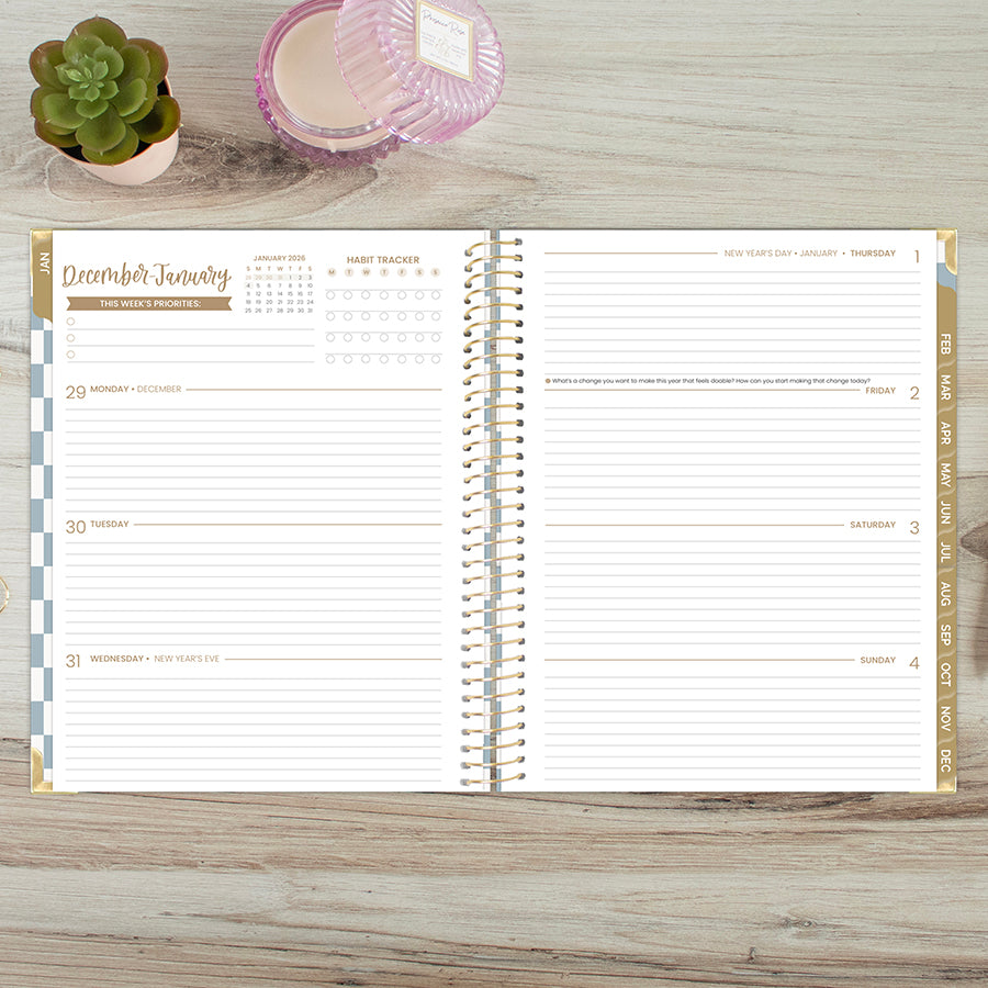 2026 Hard Cover Planner, 8.5" x 11", Checkered