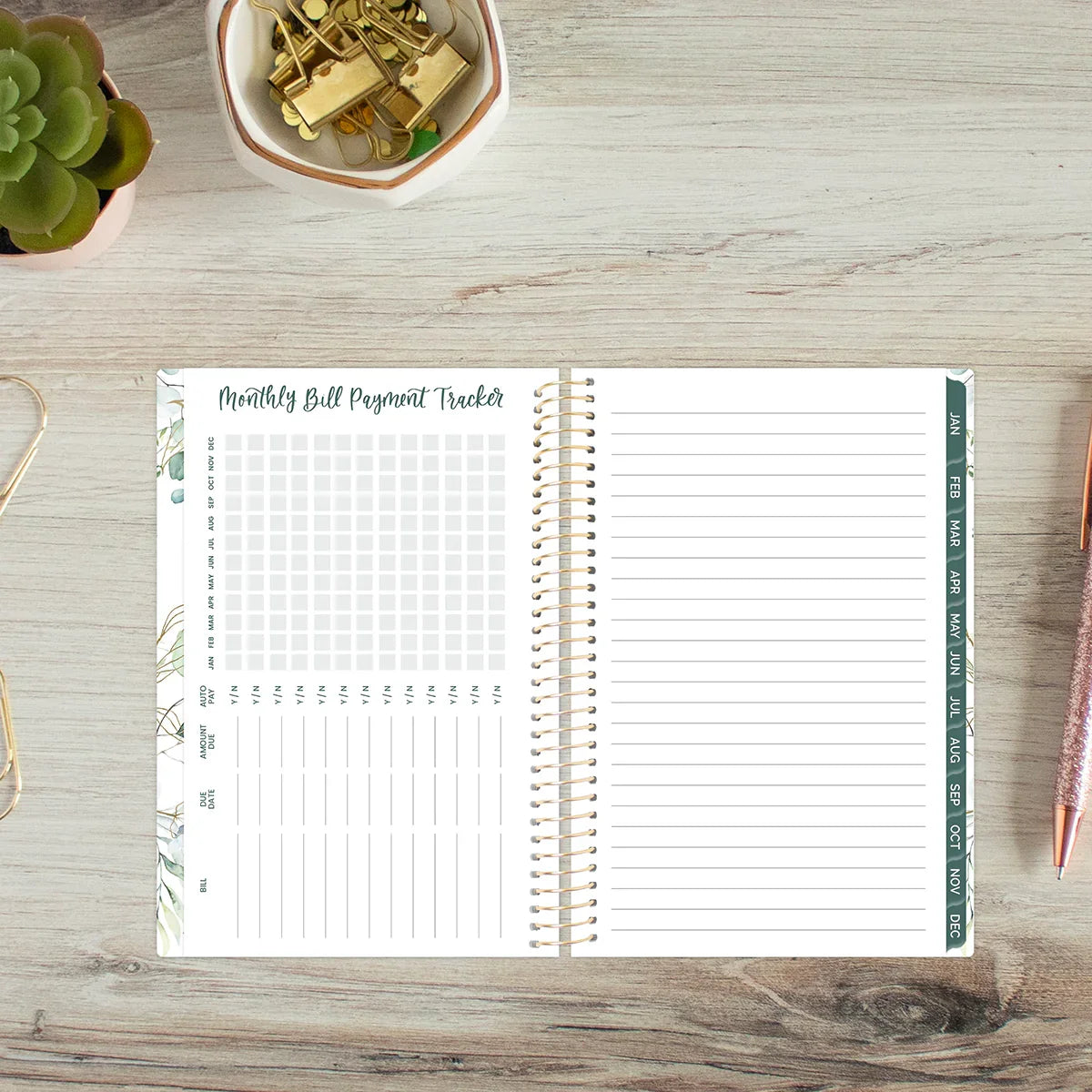 BEZEND Kalender 2026 A4 Ringband Dagplanner - 1 Dag 1 Pagina, 15-Minuten Klok, Week- & Maandplanning, PU Leder Korenbloem
