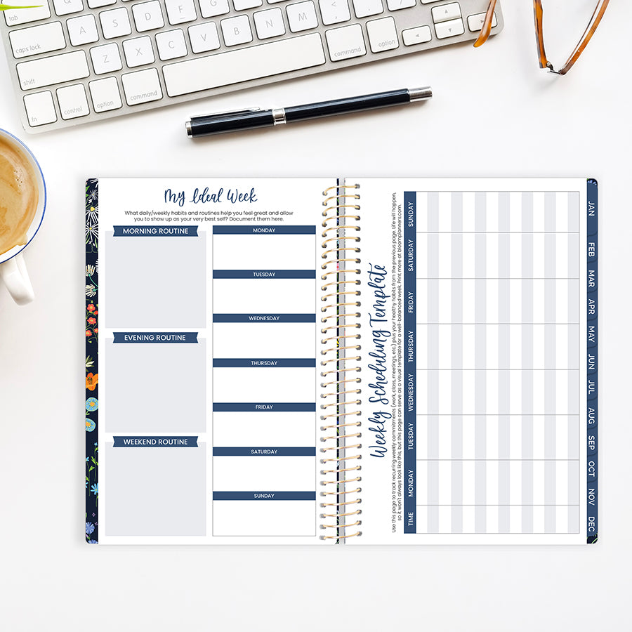 2026 Soft Cover Planner, 5.5" x 8.25", Garden Party, Navy