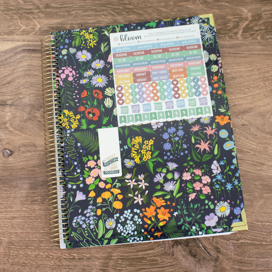 2025 Hard Cover Planner, 8.5" x 11", Garden Party, Navy