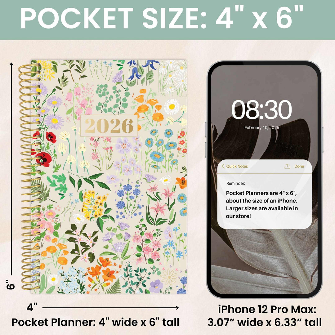 2026 Soft Cover Planner, 4" x 6", Garden Party, Beige