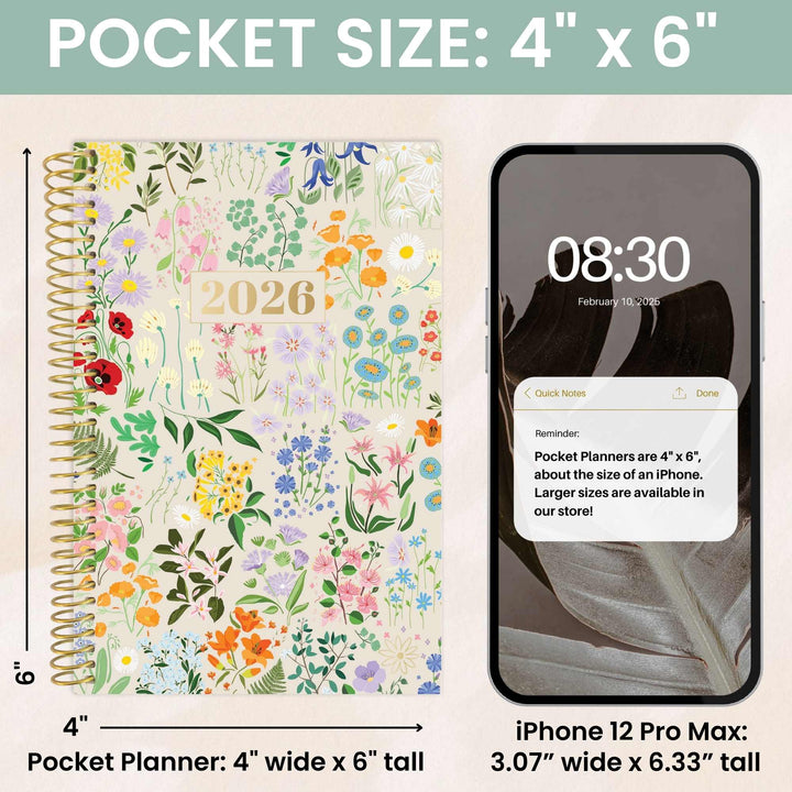 2026 Soft Cover Planner, 4" x 6", Garden Party, Beige
