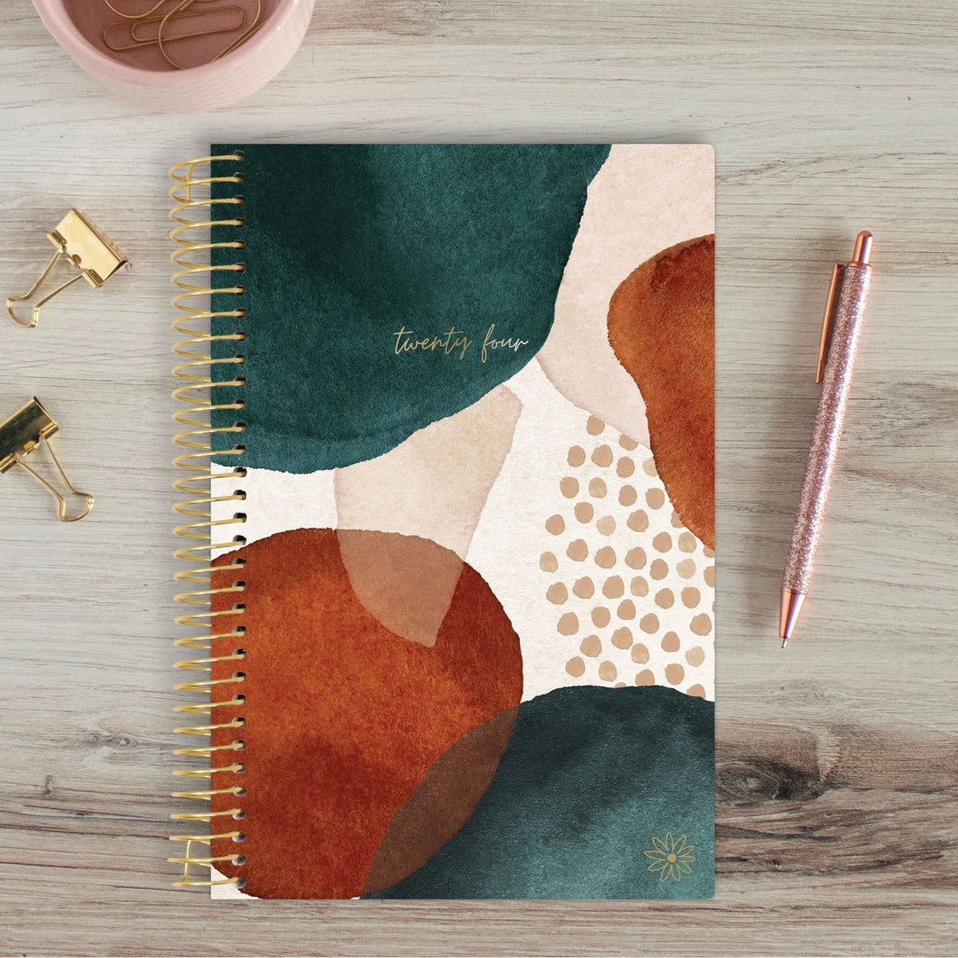 2024 Soft Cover Planner, 5.5" x 8.25", Earthy Abstract, Green