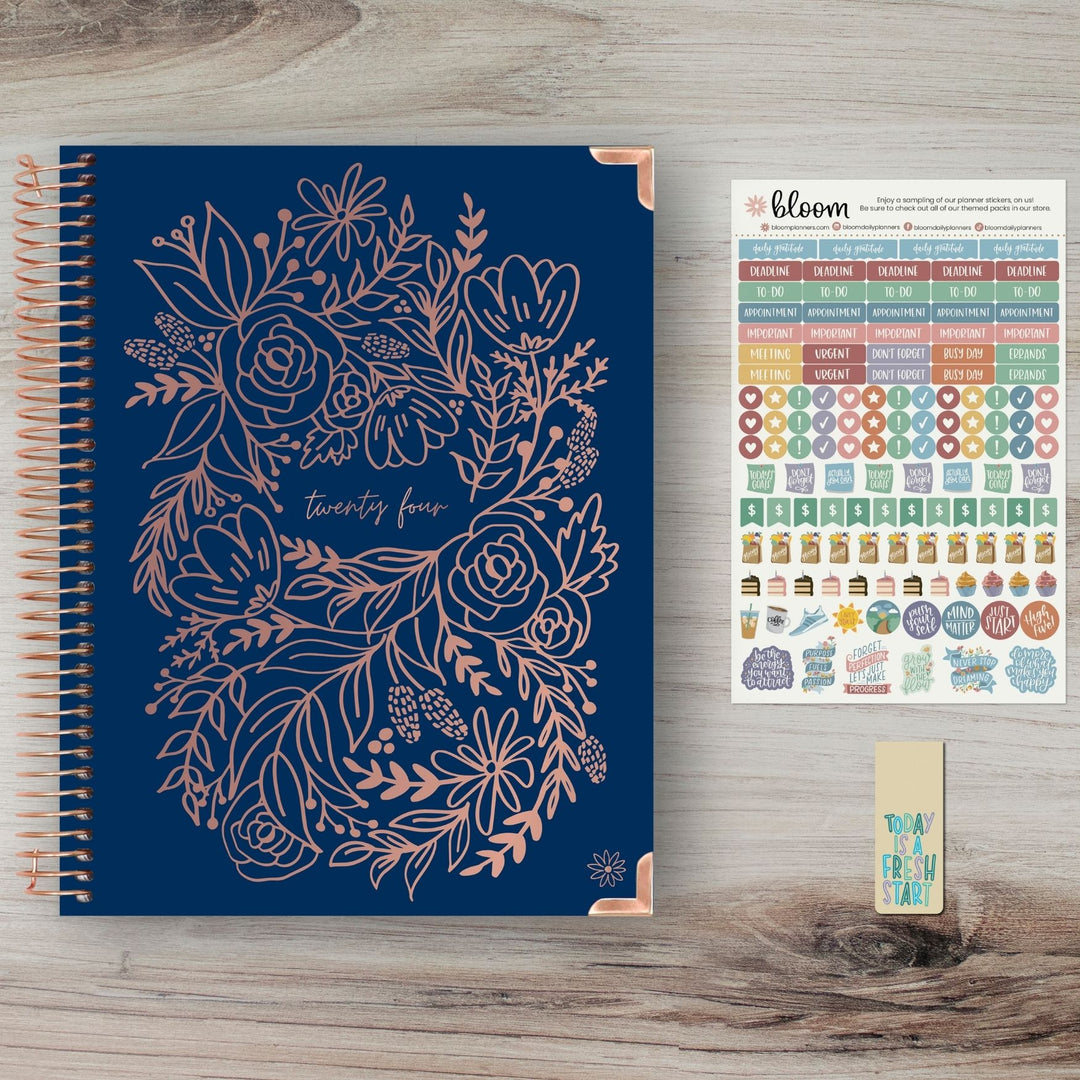 2024 Hard Cover Planner, 8.5" x 11", Embroidery, Navy