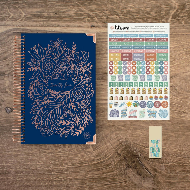 2024 Hard Cover Planner, 5.5" x 8.25", Embroidery, Navy