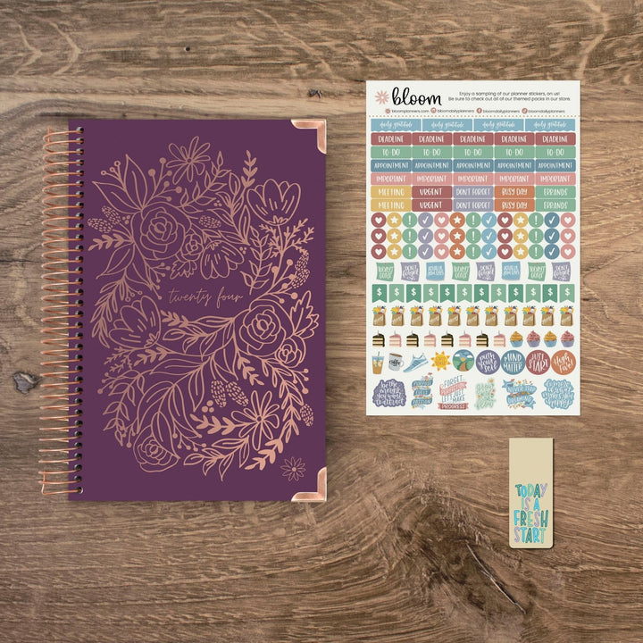 2024 Hard Cover Planner, 5.5" x 8.25", Embroidery, Purple