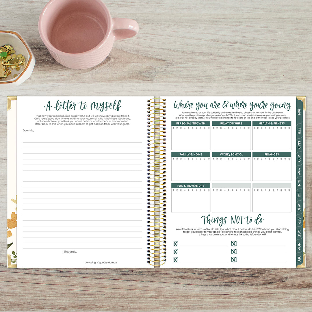 2026 Vision Planner, 7.5" x 9", Beige Bouquet
