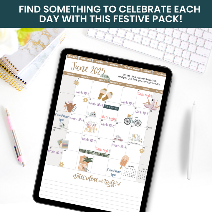 Digital Planner Stickers, Monthly Celebrations, Cool Tones