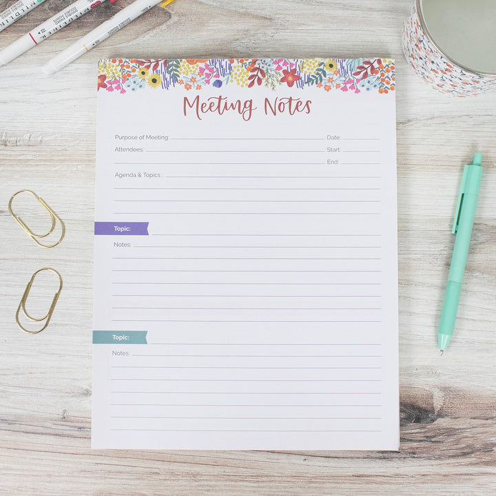 Planning Pad, 8.5" x 11", Double Sided Meeting Notes, Floral Dots
