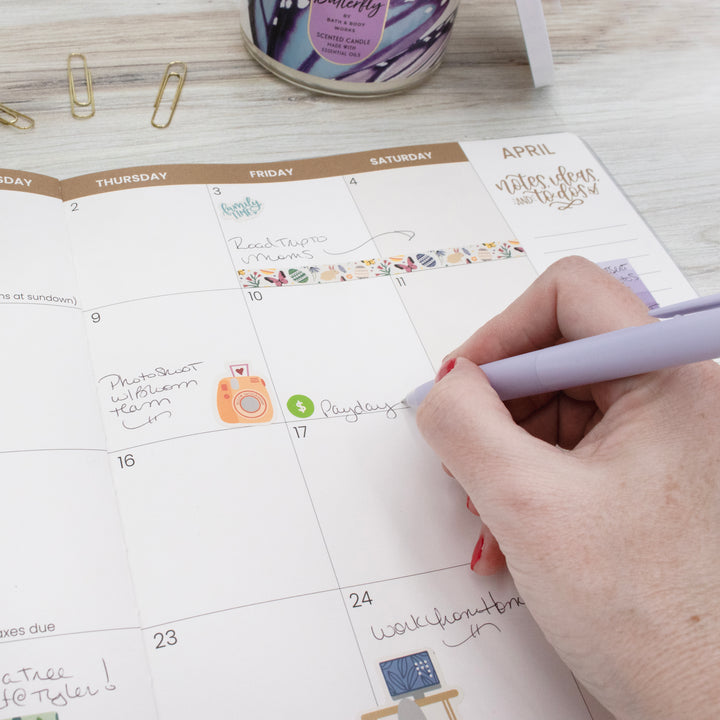 2026 Monthly Planner, 9" x 12", Gold Floral Stamp