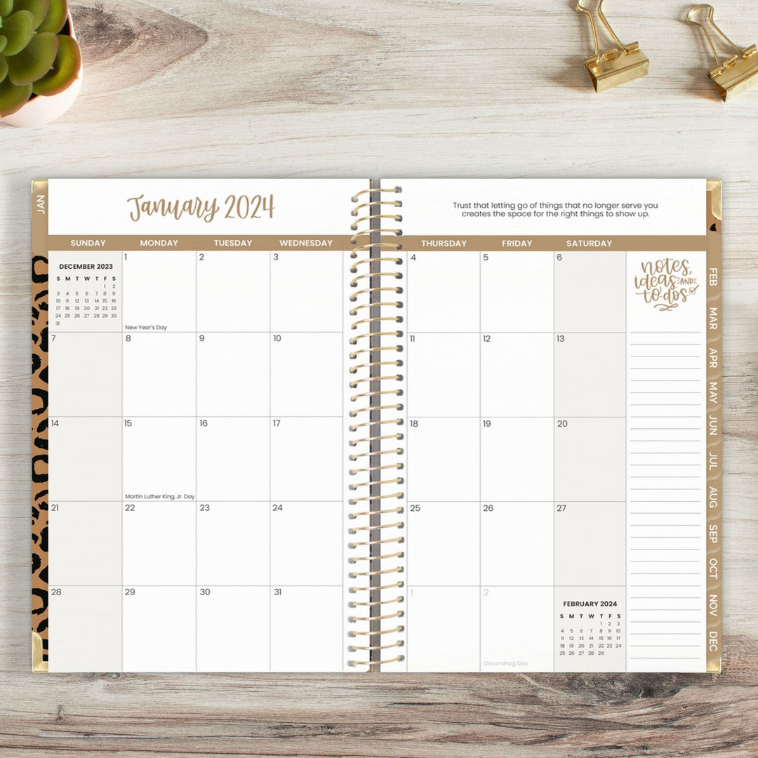 2024 Hard Cover Planner, 5.5" x 8.25", Leopard, Brown
