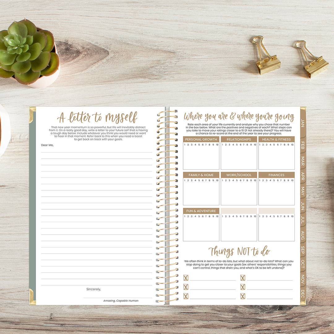 2026 Hard Cover Planner, 5.5" x 8.25", Linen, Green