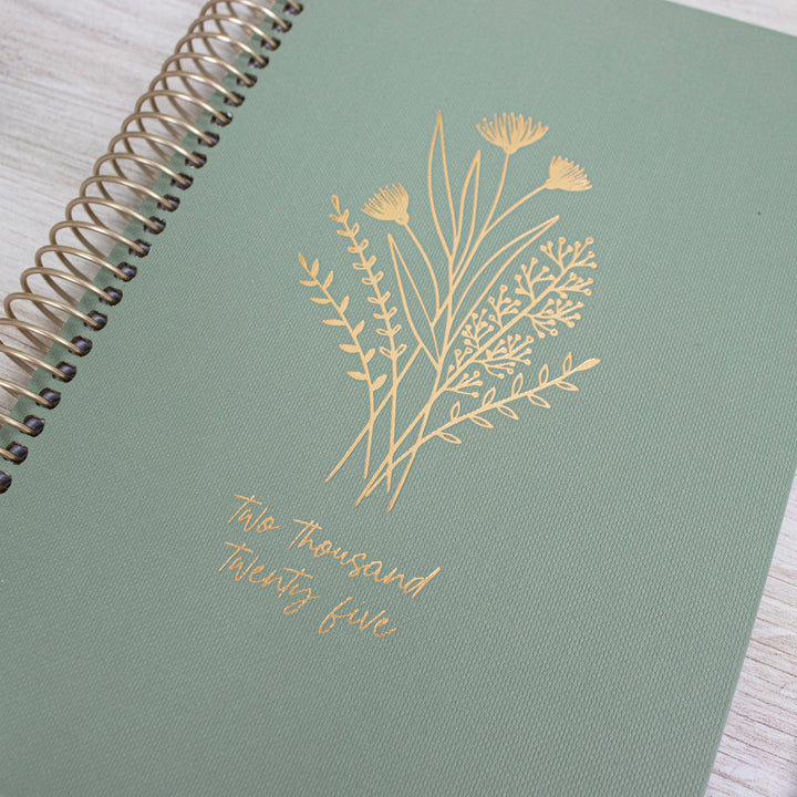 2025 Hard Cover Planner, 5.5" x 8.25", Green Linen