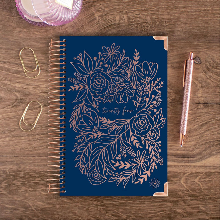 2024 Hard Cover Planner, 5.5" x 8.25", Embroidery, Navy
