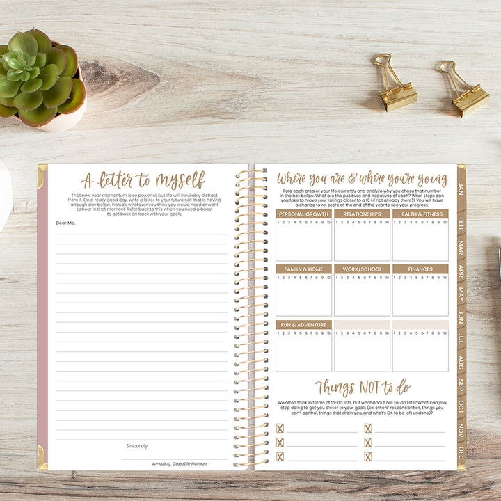 2026 Hard Cover Planner, 5.5" x 8.25", Linen, Pink