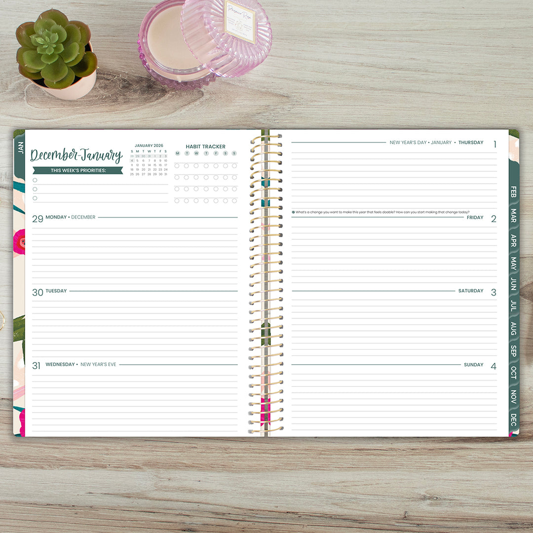 2026 Soft Cover Planner, 8.5" x 11", Pink Poppies