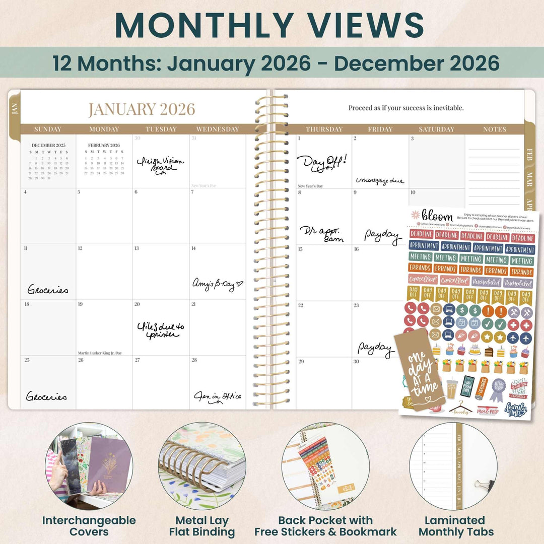 2026 Timed Vertical Weekly Planner, 8.5" x 11", Interchangeable Cover