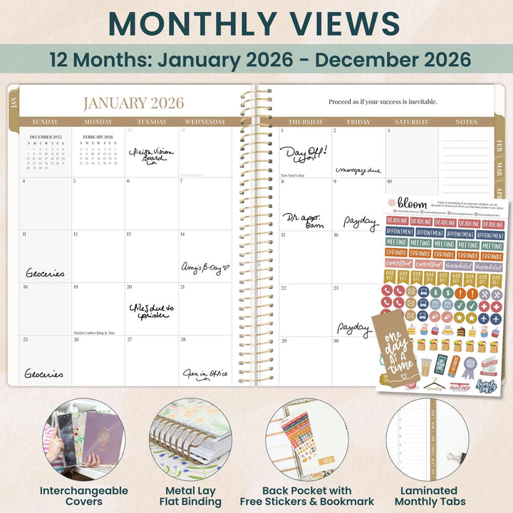 2026 Timed Vertical Weekly Planner, 8.5" x 11", Interchangeable Cover