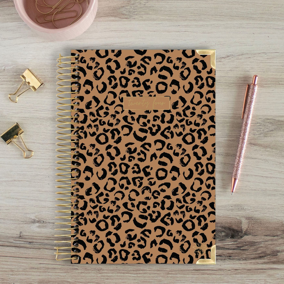 2024 Hard Cover Planner, 5.5" x 8.25", Leopard, Brown