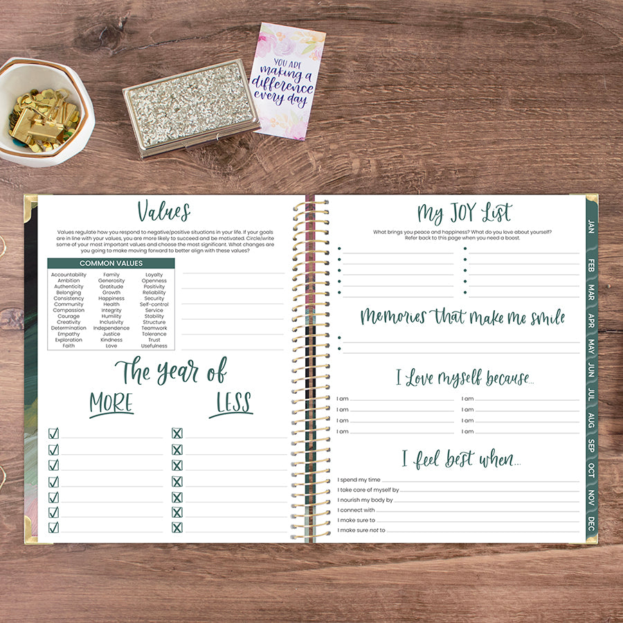 2026 Hard Cover Planner, 8.5" x 11", Emerald Paint Strokes