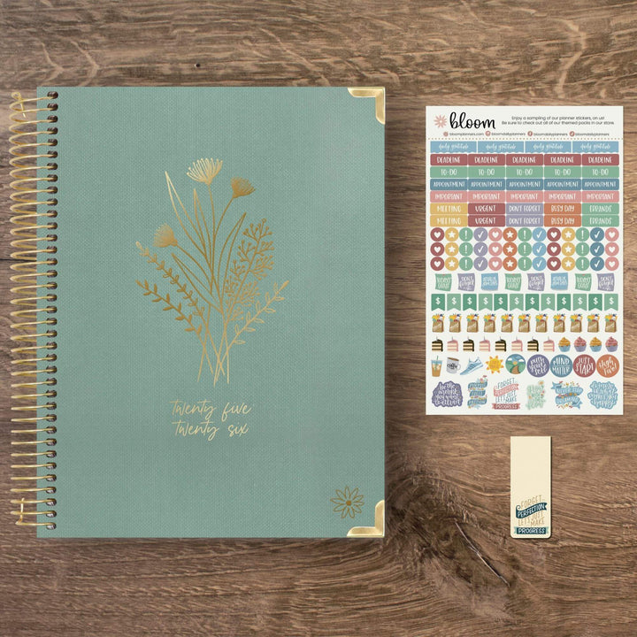 2025-26 Hard Cover Planner, 8.5" x 11", Green Linen