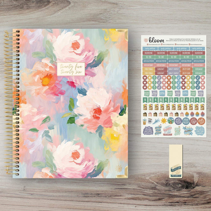 2025-26 Hard Cover Planner, 8.5" x 11", Painted Peonies
