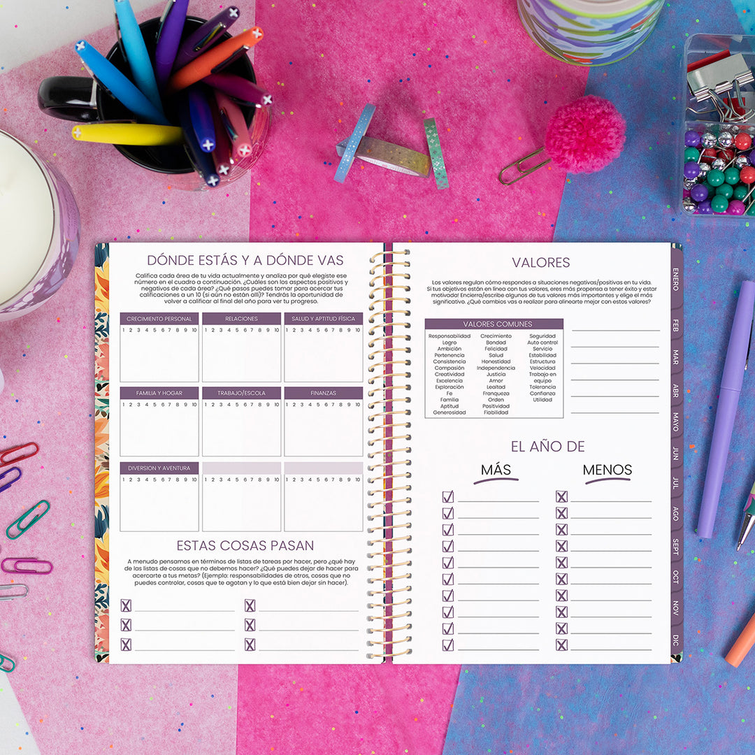 Undated Spanish Planner, Cheerful Garden