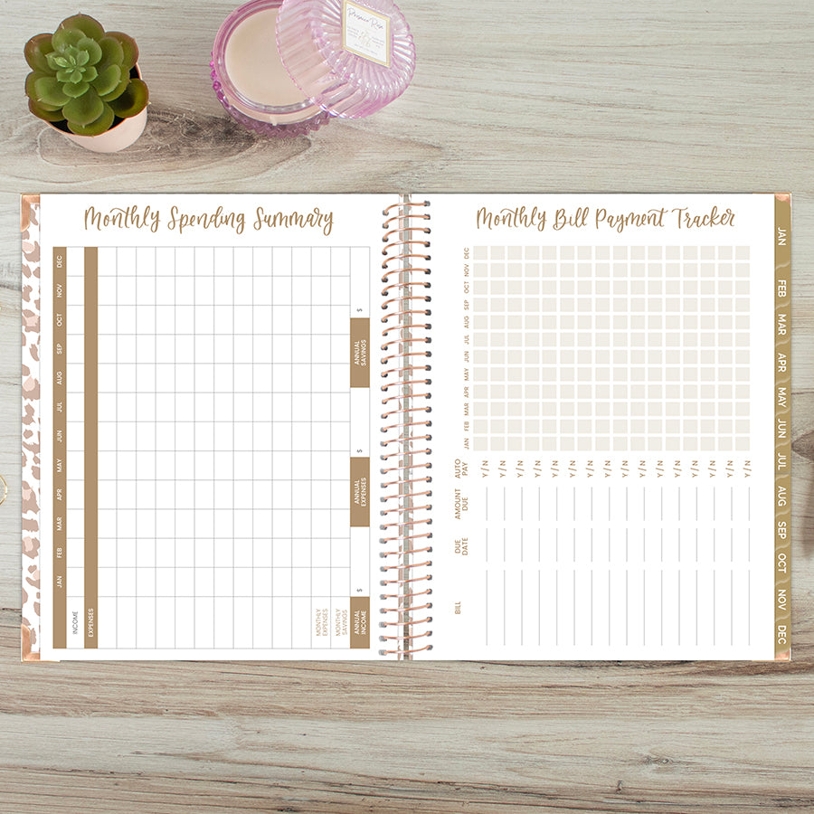 2026 Hard Cover Planner, 8.5" x 11", Tan Leopard