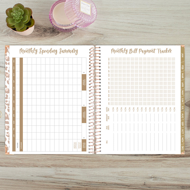 2026 Hard Cover Planner, 8.5" x 11", Tan Leopard