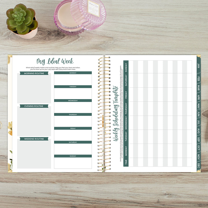 2026 Hard Cover Planner, 8.5" x 11", Beige Bouquet