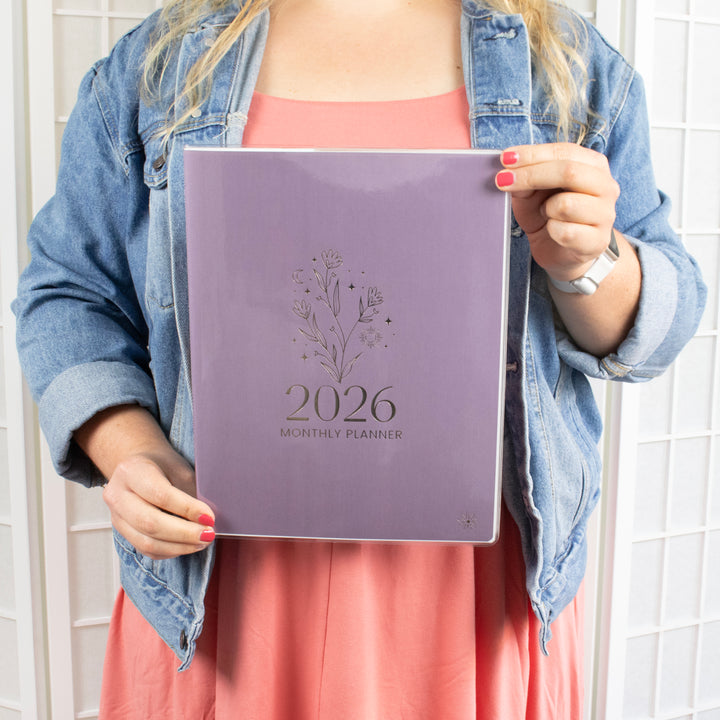 2026 Monthly Planner, 9" x 12", Gold Floral Stamp
