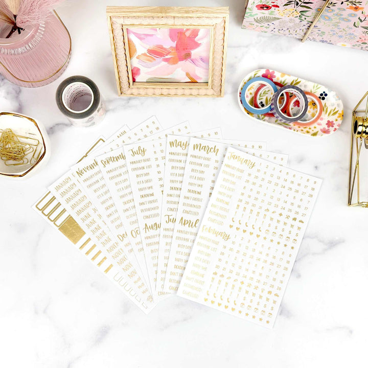 Planner Stickers | Calendar Essentials | Gold Foil on Clear - bloom daily planners