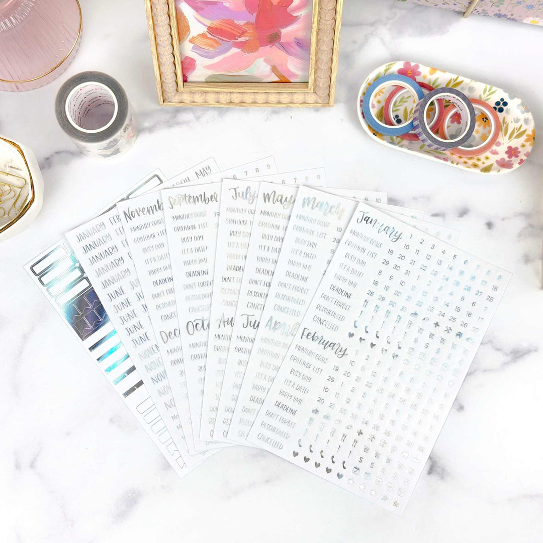 Planner Stickers | Calendar Essentials | Iridescent Foil on Clear - bloom daily planners