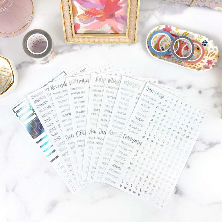 Planner Stickers | Calendar Essentials | Iridescent Foil on Clear - bloom daily planners
