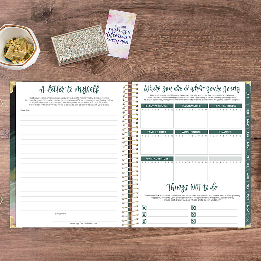 2026 Hard Cover Planner, 8.5" x 11", Emerald Paint Strokes